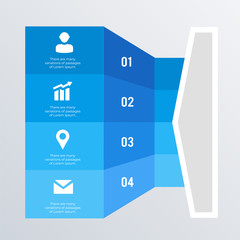 3D blue infographic template design with icons. Business concept infograph 4 options, steps or processes. Vector visualization can be used for workflow layout, diagram, annual report, web