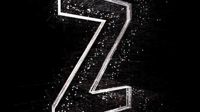 4k Z letter alphabet word tag cloud;computer code particle.The Matrix binary text design animation;changing from zero to one digits;abstract tech background.