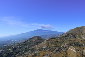 Etna volcano erupting on the island Sicily in Italy