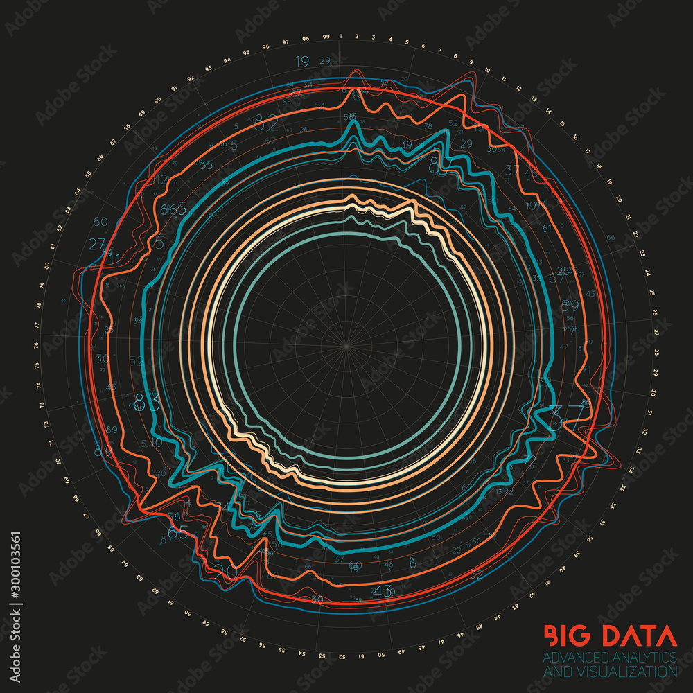 Fototapete Vector abstract colorful round big data information visualization. Social network, financial analysis of complex databases. Visual information complexity clarification. Intricate data graphic