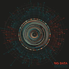 Vector abstract colorful round big data information visualization. Social network, financial analysis of complex databases. Visual information complexity clarification. Intricate data graphic