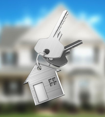 Mortgage, investment, real estate and property concept - close up of house keys. 3d rendering