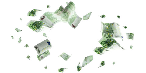 Euro banknote isolated falling background. European money bill. Business cash - obrazy, fototapety, plakaty