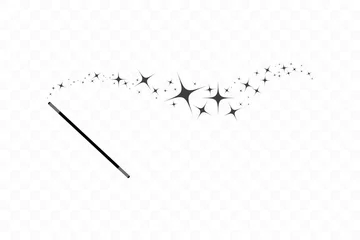 Fotobehang Magic wand with a stars. Trace of black dust. Magic abstract background isolated on on transparent background. Miracle and magic. Vector illustration flat design. © tanandaa