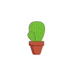 hand drawn cactus with pot vector illustration