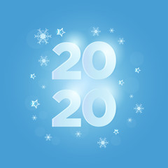 New Year 2020 in the winter with snowflakes and stars for gift card and background