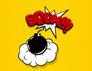 Boom bomb comic text speech bubble pop art
