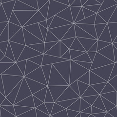 Abstract polygonal seamless pattern. Silver geometric triangle mosaic isolated on dark gray background.