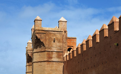 city wall with fortified tower in Rabat, Morocco