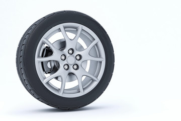 Obraz premium Car wheel isolated on a white background. 3D rendering.