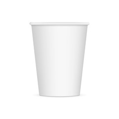 White disposable paper cup mockup isolated on white background. Vector illustration