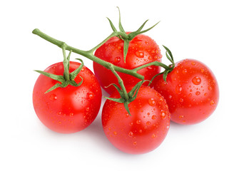 Branch of delicious fresh cherry tomatoes, isolated on white background