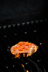 raw milled beef meat for cooking above grill fire. Concept of food preparation