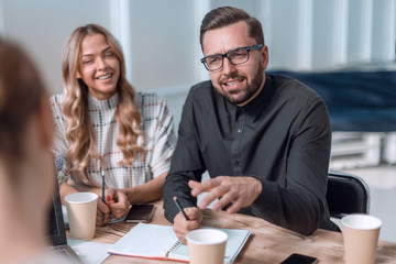 businessman discussing with business team new strategy
