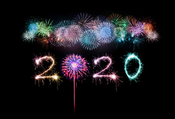 2020 happy new year fireworks written sparklers at night