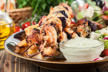 Chicken Souvlaki with french fries and tzatziki sauce