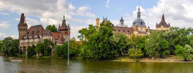 Fototapeta premium Hungary, Budapest, July 10, 2019. Vaidahunyad Castle in Varoshliget park.