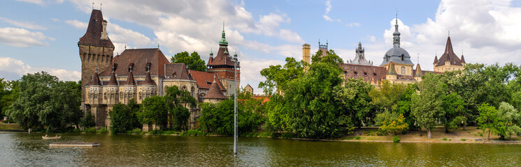 Fototapeta premium Hungary, Budapest, July 10, 2019. Vaidahunyad Castle in Varoshliget park.