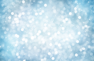 Decorative Christmas background with bokeh lights and snowflakes.