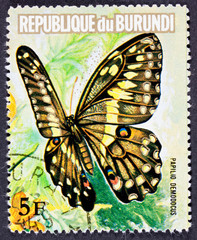 A stamp printed in Burundi shows a series of images "Tropical Butterflies", circa 1968