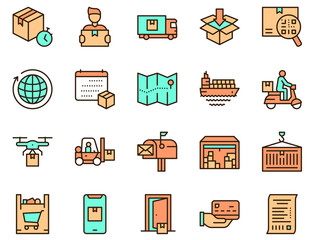 Worldwide post delivery linear icons set