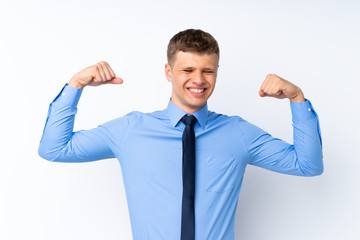 Young handsome businessman celebrating a victory