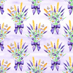 Watercolor hand painted provence village seamless pattern.