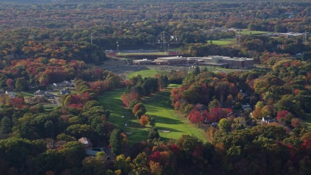 Springfield Massachusetts Aerial v5 Panoramic scenic view of golf course greens and surrounding residential neighborhood - October 2017