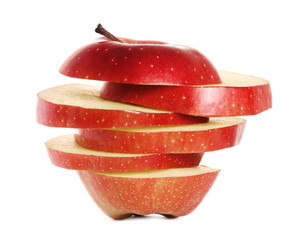 Sliced red apple isolated on white background, (Red Delicious)