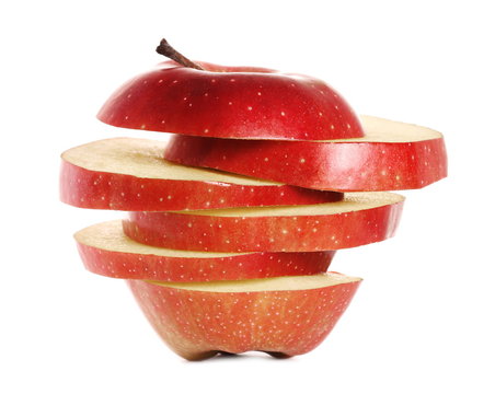 Sliced red apple isolated on white background, (Red Delicious)