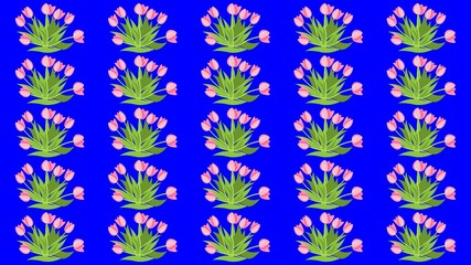 bouquet of pink tulips on a blue background. floral horizontal cover