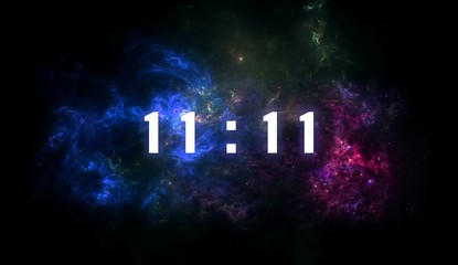 inscription number 11: 11 on the galaxy background. Numbers are the Universal language offered by...