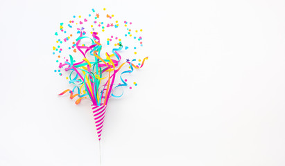 Celebration party and anniversary concepts ideas with colorful confetti,paper art on white color background.