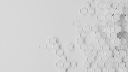 White geometric hexagon honeycomb abstract tech and business background 3d render illustration