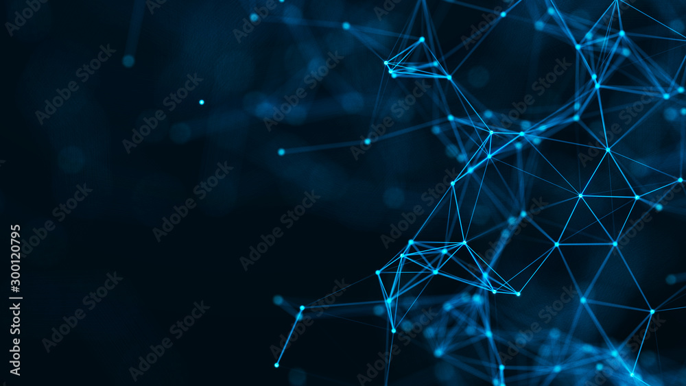 Poster Digital network connection. Abstract connection of dots and lines. Technology background. Plexus effect. 3d rendering.