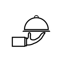 Fototapeta premium Restaurant cloche in hand the waiter icon flat 