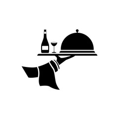 Restaurant cloche in hand the waiter icon flat 