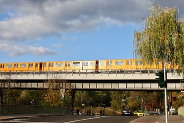 A subway train crossing a bridge in Berlin