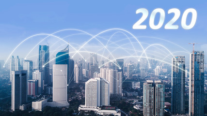 City with numbers 2020 and network connection
