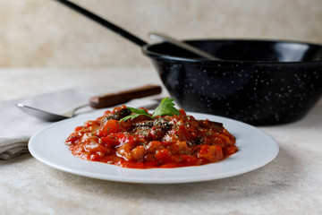 Vegetable ratatouille with fried tomato