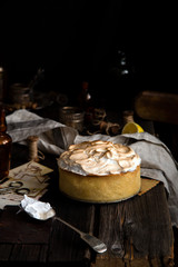 lemon tart with shortbread crust and whipped meringue on top