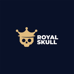 Skull head wearing crown illustration for logo template design.