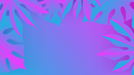 Fototapeta na wymiar Tropical palm leaves . gradient holographic neon colors . pink and blue background . vector image .
