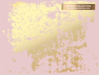 Gold gradient. Foil effect. Gold and rose patina scratch effect texure. Trendy chic pastel background. Golden grunge pattern.