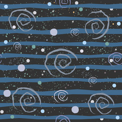 Cute Seamless Pattern with colorful ball on paper background with stripes. Hand Drawn.