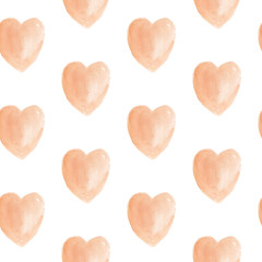 Watercolor heart shape seamless pattern. Hand drawn illustration of delicate cream color