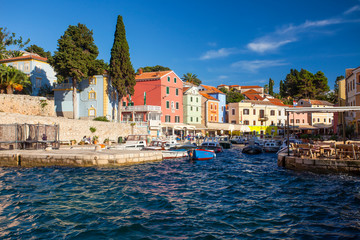 Fototapeta na wymiar View of the port entrance of Veli Losinj, island Cres, Croatia, Kvarner Gulf, Adriatic Sea, Croatia