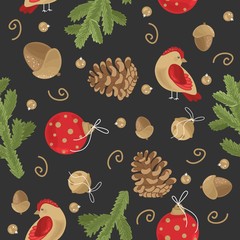 New year and Christmas holiday seamless pattern with different elements. For wrapping paper or fabric. Fashionable vintage style.