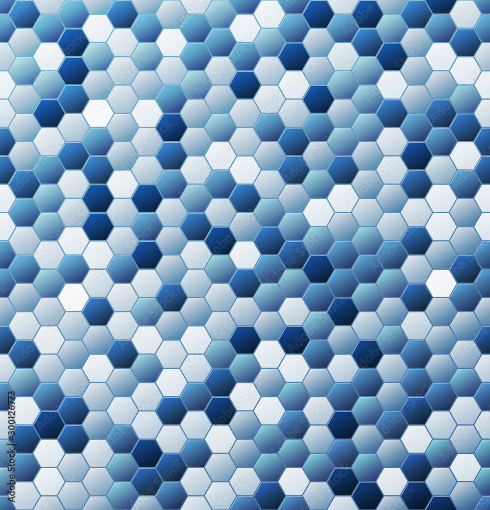 Poster blue colors abstract background with hexagones
