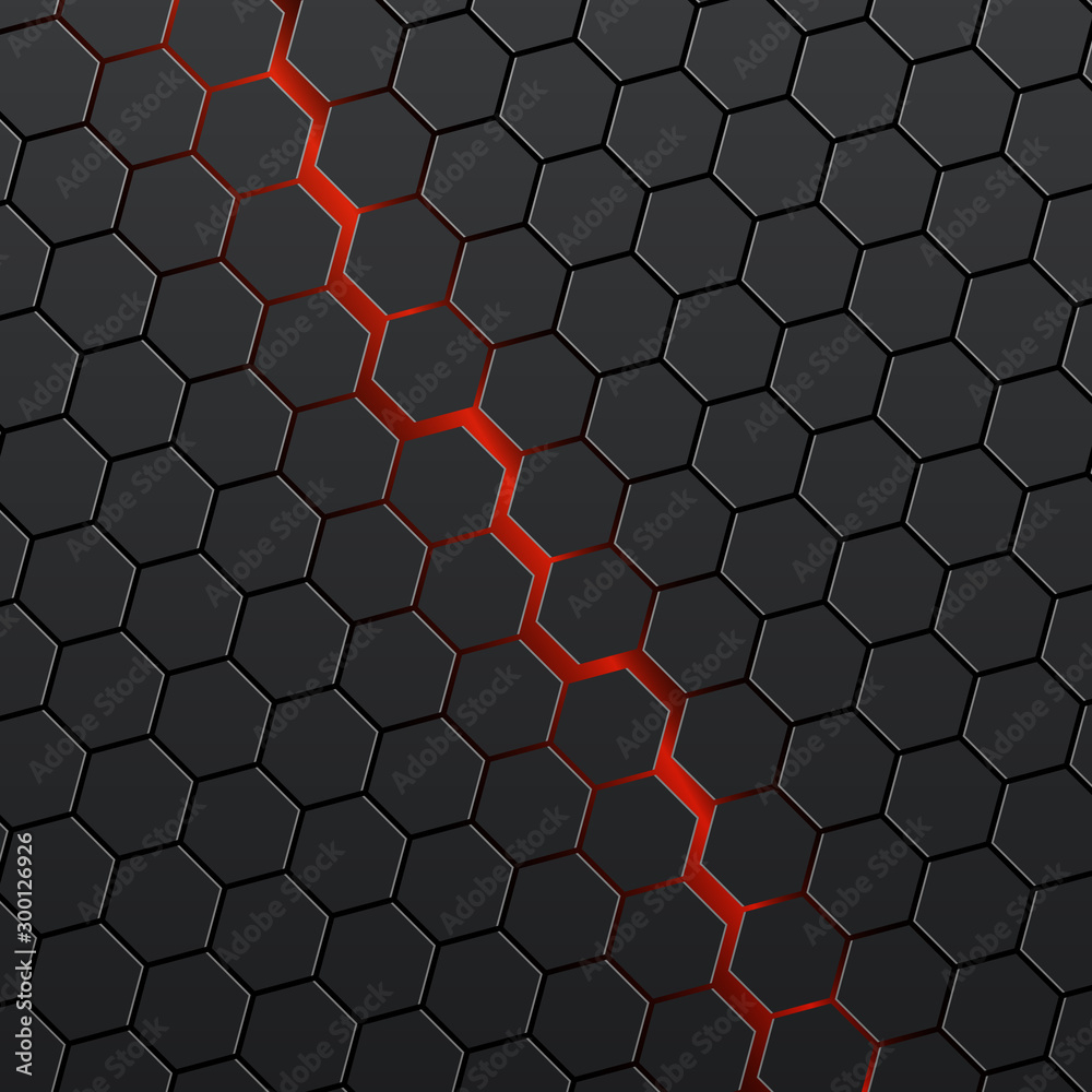 Poster black hexagons with red background